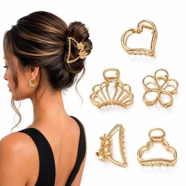 Imagem de 5 Presilhas Piranha Prendedor De Cabelo Luxo Metal Dourada - PLB