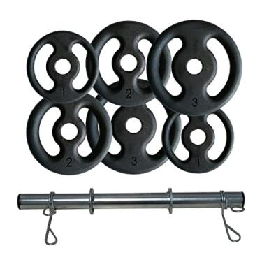 Imagem de Kit 12kg 6 Anilhas + Barras Com Presilhas Musculação