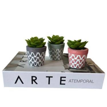 Imagem de Kit Decoração Livro Arte + 3 Vasinhos De Cimento Artesanal