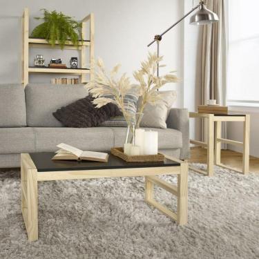 Imagem de Conjunto Mesa de Centro e Mesa Lateral Madeira Maciça Guará CabeCasa MadeiraMadeira Preto/Natural