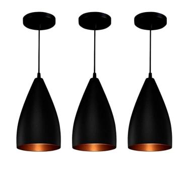 Imagem de Kit 3 Lustres Pendentes Vegas Preto/Cobre R.R.J.V Negocios
