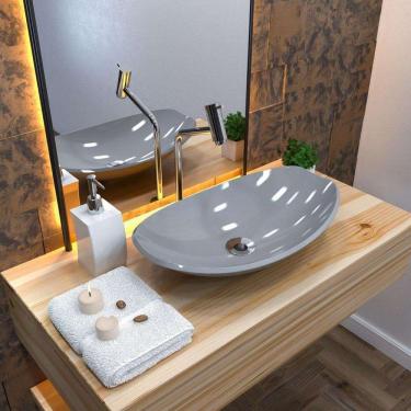 Imagem de Kit Cuba L45 com Torneira Link 1062 Metal + Válvula 1`` (2,6cm) + Sifão Pvc + Flexível Cinza