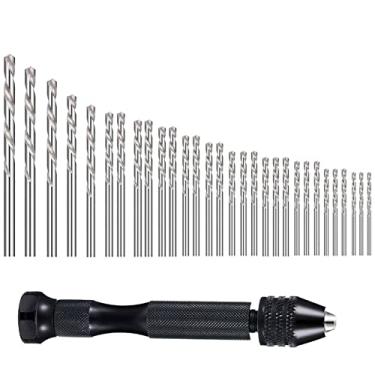 Imagem de Conjunto de 31 peças de brocas manuais, brocas manuais de torno de pino, 30 peças de brocas micro torção (0,5 – 3,0 mm), para madeira metálica, trabalho manual, DIY, joias, montagem, fabricação de modelos