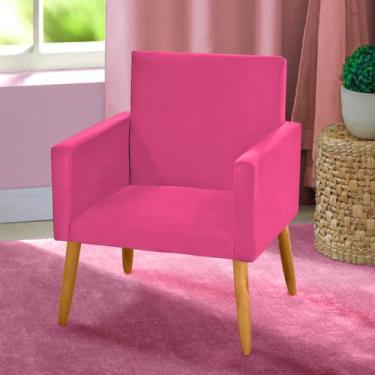 Imagem de Poltrona Cadeira Decorativa Nina Pés Madeira Tecido Sintético Rosa Pin
