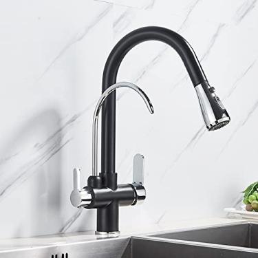 Imagem de Guindaste filtrado preto fosco para cozinha pull out spray 360 rotação torneira filtro de água torneira de cozinha misturador de pia de três vias, tipo A, preto cromado, 1
