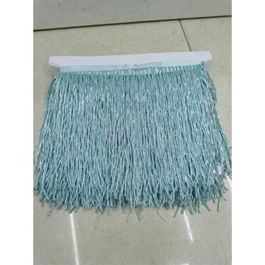 Imagem de 5 jardas 15 cm (6 polegadas) de vidro pesado cor de ouro semente com contas de franja lâmpada de guarnição de artesanato, luz azul céu A