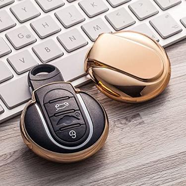 Imagem de CSHU TPU macio capa para chave de carro capa chaveiro anel chave bolsa, adequado para bmw Mini Cooper Clubman Countryman R55 R56 R57 R58 R59 R60 S Roadster, ouro