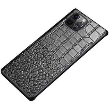 Imagem de HAODEE Capa de telefone de couro fina, para Apple iPhone 12 Pro (2020) Padrão de crocodilo de 6,1 polegadas Capa traseira à prova de choque com tudo incluso [Proteção de tela e câmera] (Cor: Preto)
