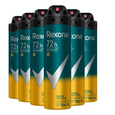 Imagem de Kit Desodorante Aerosol Rexona V8/Amarelo 150ml - 6 Unidades
