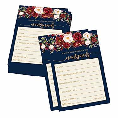 Imagem de 50 4x6 Navy Floral Wedding Advice & Well Wishes For The Bride and Groom Cards, Reception Wishing Guest Book Alternative, Bridal Shower Games Note Marriage Advice Bride To Be, Best Wishes For Mr & Mrs