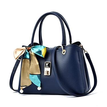 Imagem de Bolsa feminina de alça superior transversal grande bolsa feminina moda couro vegano bolsa de ombro bolsas tote, Azul