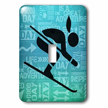 Imagem de 3dRose Lsp_173213_1 Silhueta de esquiador downhill em tons azuis com capa de interruptor de luz de arte de palavra aventura