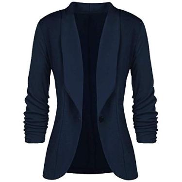 Imagem de Elonglin Casaco Blazer Feminino Fechamento de Botão Único Gola Lapela 3/4 Manga Franzida Jaqueta Feminina para Escritório Elegante G P