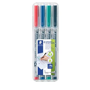 Imagem de STAEDTLER Caneta marcadora Lumograph não permanente apagável molhado, ponta superfina, marcadores coloridos de baixo odor, vermelho-azul, verde, preto, pacote com 4, 311 WP4 (311 WP4 ST)