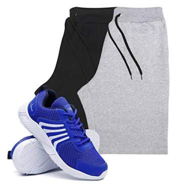 Imagem de KIT 2 Bermudas Masculina Moletom Conforto + Tenis Masculino Running Academia - Bermudas Preto/Cinza P - Tenis Azul - 38