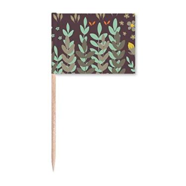 Imagem de Decoração de festa com estampa de flor marrom verde com bandeiras de palito de dente