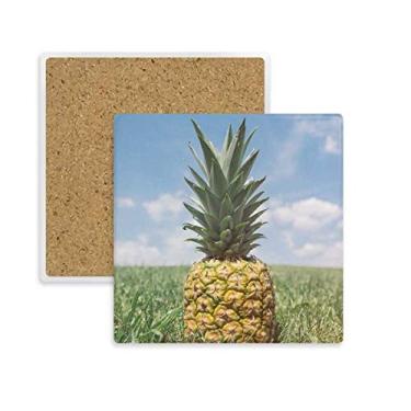 Imagem de Porta-copos com imagem de abacaxi tropical, fresco, porta-copos quadrados, suporte de subplaca, pedra isolante