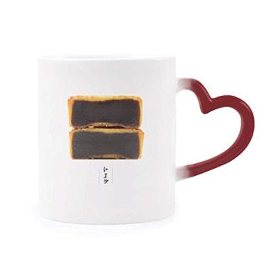 Imagem de Caneca vermelha com pasta de feijão vermelho bolo de lua meio outono festival sensível ao calor copo de grés que muda de cor vermelha