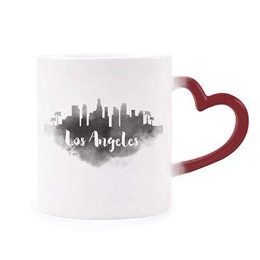 Imagem de Caneca de pintura de cidade com tinta sensível ao calor Los Angeles America Copo de grés que muda de cor vermelha