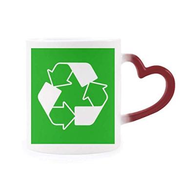 Imagem de Caneca de grés que muda de cor vermelha com marcador de aviso quadrado verde reciclável