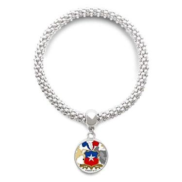 Imagem de DIYthinker Bracelete de prata com emblema nacional do Chile com pingente de corrente ajustável