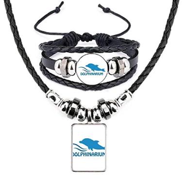 Imagem de Conjunto de joias de pulseira de couro com estampa de golfinho azul Ocean Swimming