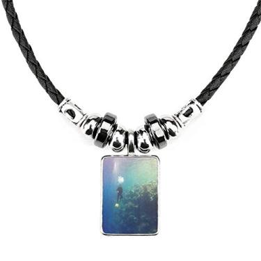 Imagem de DIYthinker Colar Ocean Water Mergulho Science Nature Picture Necklace Jewelry Torque Leather Rope Pendant