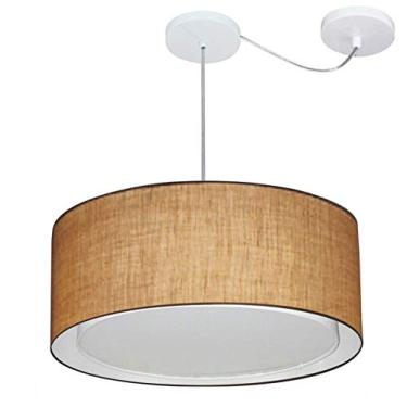 Imagem de Lustre Pendente Cilíndrico com Desvio de Centro Cúpula Tecido 25/50x40 cm, Vivare Iluminação, Pendente4314 LP, Palha, Médio