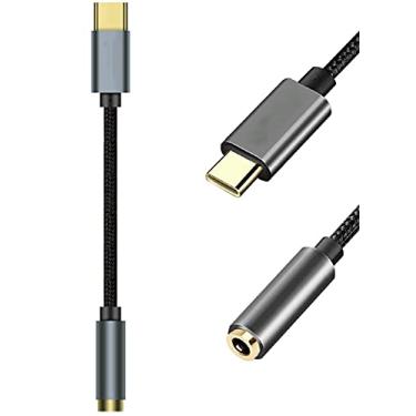 Imagem de Adaptador USB tipo C para 3.5mm. Conector de fone de ouvido para celulares sem entrada.