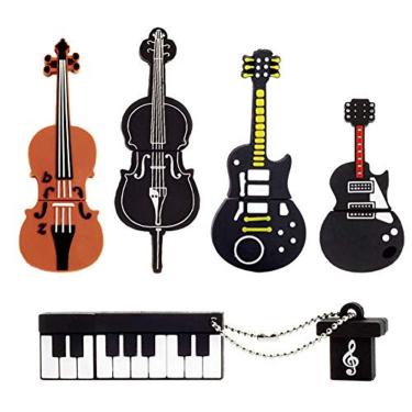 Imagem de Instrumentos musicais pendrive USB LEIZHAN 5x8GB (guitarra amarelo/vermelha, violoncelo, violino, piano)