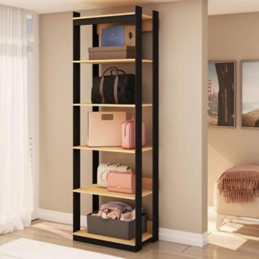 Imagem de Estante Guarda Roupa Para Closet com Prateleiras Estilo Industrial Freijó/preto