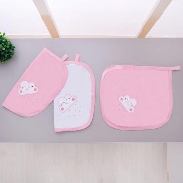Imagem de Kit 3 Fraldas Pano De Boca Malha Para Bebê Nuvem Rosa