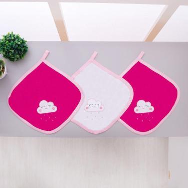 Imagem de Kit 3 Fraldas Pano De Boca Malha Para Bebê Nuvem Pink