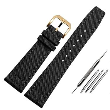 Imagem de DJDLFA Pulseira de relógio de nylon para IWC série piloto português 20mm 21mm 22mm pulseira de relógios de pulso pulseira de lona preta azul verde pulseira de relógio (cor: A-preto-ouro, tamanho: