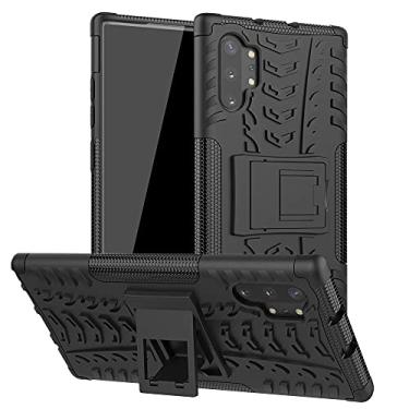 Imagem de Pacotes de capa protetora compatíveis com Samsung Galaxy Note 10 Plus, TPU + PC bumper híbrido de grau militar, capa de telefone à prova de choque com capa de telefone com suporte (cor: preto)