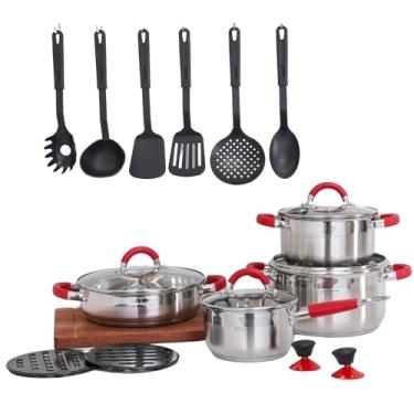 Imagem de Jogo de Cozinha Completo 18 Peças, Aço Inoxidável 18/10, Panelas Antiaderentes, Tampa de Vidro, Panelas para Fogão de Indução