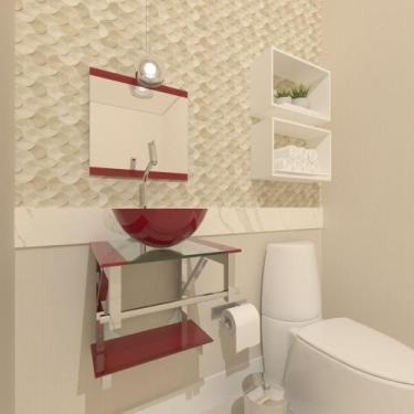 Imagem de Gabinete De Vidro Para Banheiro 40cm Inox Vermelho Cereja - Cubas E Ga