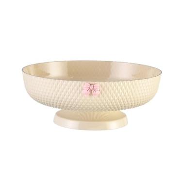 Imagem de Generic Cesta de frutas drenagem cestas de armazenamento de alimentos grande multiuso decorativo redondo escorredor lanche bandeja para cozinha, Creme branco