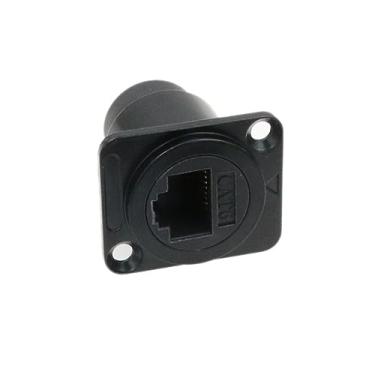 Imagem de HangTon Acoplador de soquete de painel RJ45, conector à prova d'água de rede Ethernet Cat6, tipo D, chassi de cabo em linha, extensão fêmea para fêmea, anteparo IP65