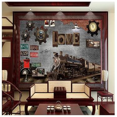 Imagem de TUYIFA Papel de parede mural 3D engrenagens de trem nostalgia retrô café bar restaurante papel de parede (138''x100''(350x256 cm), pano de seda)