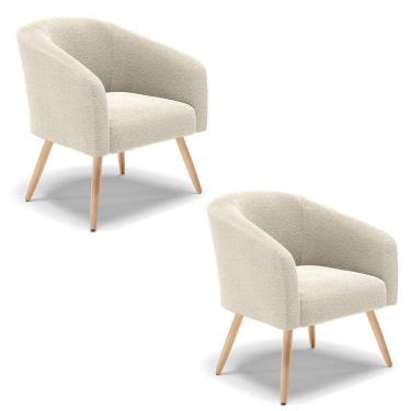 Imagem de Kit 2 Poltronas Stella Bouclê Pés Palito Natural - D\`rossi Cor Bege