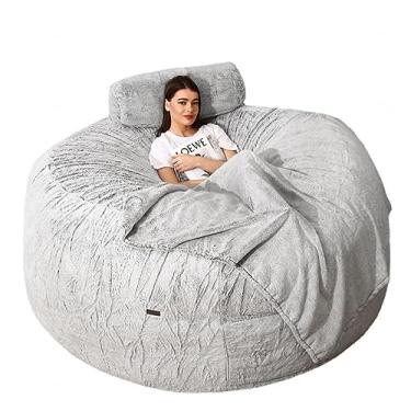 Imagem de NIBHZ Cadeira gigante de pufe, cadeira lavável puff redonda preguiçosa macia grande puff gigante puff grande puff pufe peludo, cinza-180 x 90 cm
