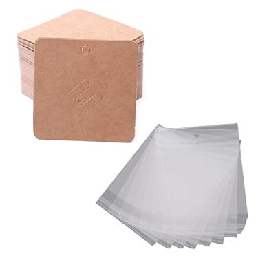Imagem de Muloo 100 peças/lote cartão de exibição de broches em branco papel kraft cartão de embalagem de joias pequeno negócio venda pendurar preço-etiqueta cartões de embalagem marrom