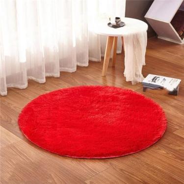 Imagem de Tapete redondo fofo para sala de estar, tapete de pele sintética, quarto infantil, pelúcia, cadeira de computador, estofamento de área, vermelho, diâmetro de 1.2m