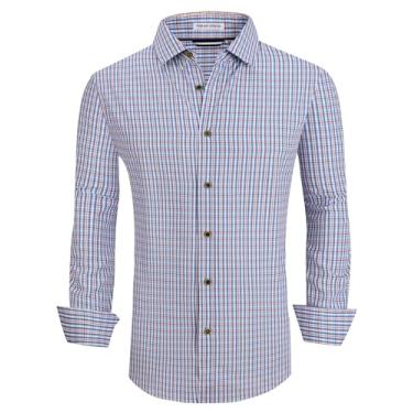 Imagem de Alex Vando Camisa masculina de botão sem rugas, estampa elástica em 4 direções, casual, Azul-marinho/laranja, M