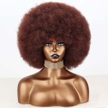 Imagem de Xinran Peruca curta afro kinky de 20 cm para mulheres negras, perucas afro naturais dos anos 70 para mulheres, perucas bufantes afro curtas (Auburn).