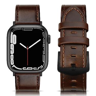 Imagem de EDIMENS Pulseiras de couro compatíveis com Apple Watch 46 mm, 45 mm, 44 mm e 42 mm (séries 1 2 3) e mulheres, vintage de couro genuíno compatível com Apple Watch séries 10, 9, 8, 7, 6, 5, 4 e SE2 SE