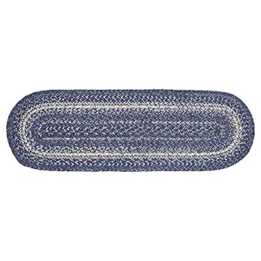 Imagem de VHC Brands Great Falls Blue Stair Tread, Juta Blend, Oval, Azul Branco, 21,5 x 68,5 cm