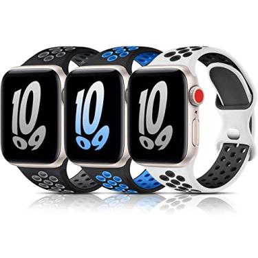 Imagem de Bandkids Pacote com 3 pulseiras arco-íris compatíveis para crianças Apple Watch Band Boy Girl, pulseira respirável de silicone macio para Apple Watch Series 8/7/6/5/4/3/2/1/SE 38 mm 40 mm 41 mm e 42 mm 44 mm 45 mm