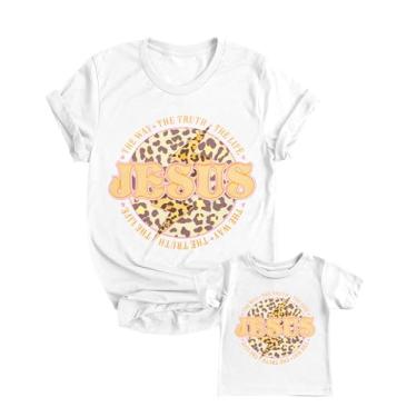 Imagem de Camiseta Mommy and Me combinando mamãe menina camiseta mãe e filha com estampa de coração conjunto de roupas combinando para a família, Branco, M